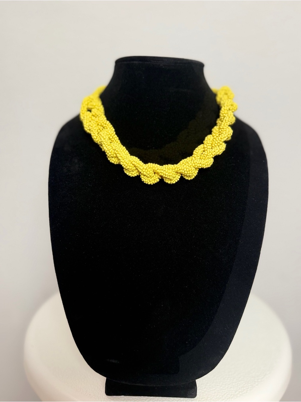 Charming Charlie Yellow Braided Seed Bead Statement Necklace